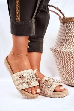 Hot Klapki Damskie Z Muszelkami Beżowe Summers Damskie Klapki Damskie Klasyczne