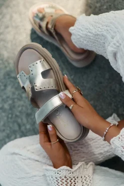 Klapki Damskie Z Naturalnej Skóry Na Platformie 40440 Złote Damskie Klapki Damskie Klasyczne