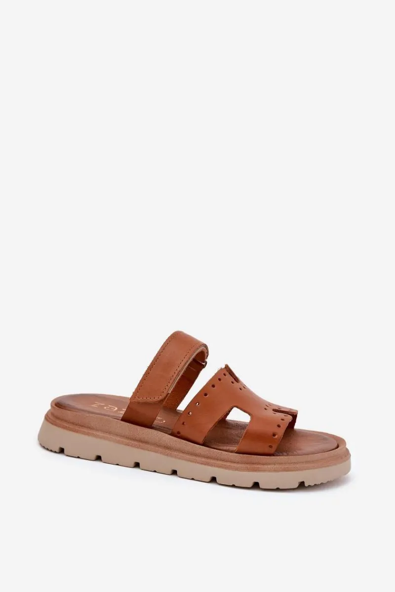 Klapki Damskie Klasyczne>Zazoo Klapki Damskie Z Naturalnej Skóry Na Platformie 40440 Brązowe
