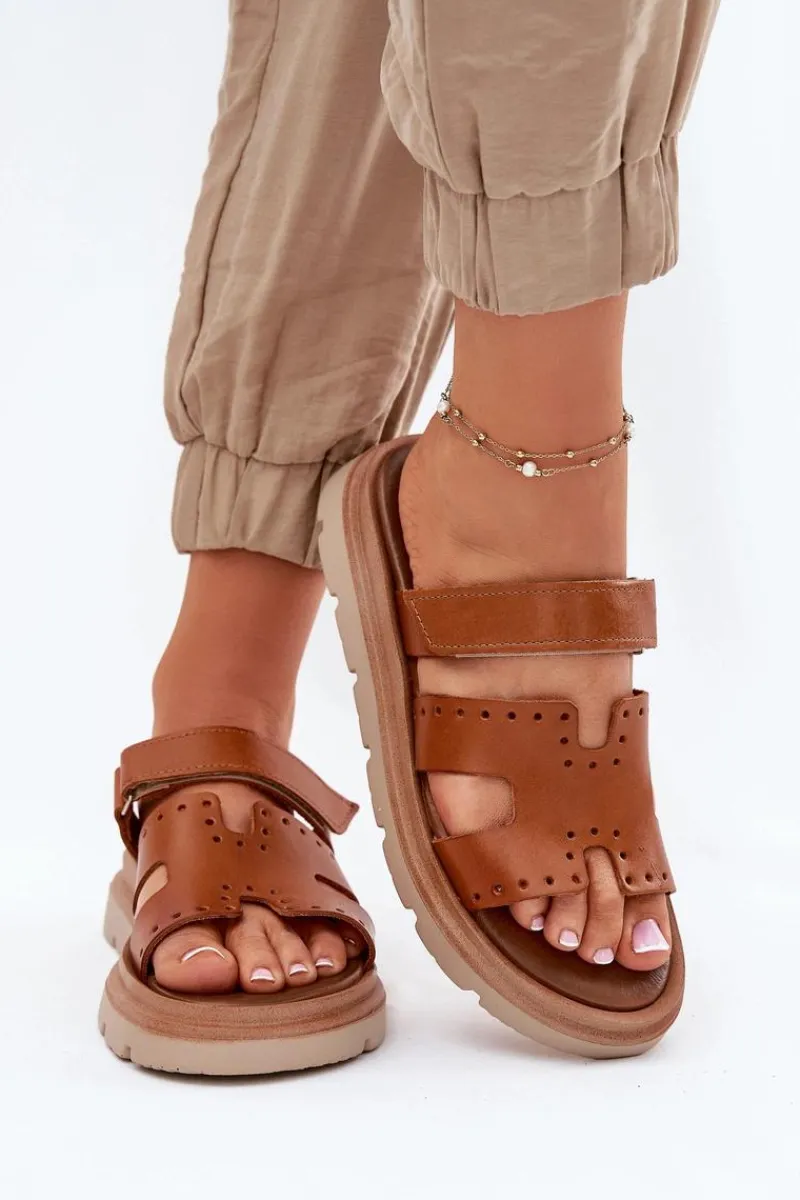 Klapki Damskie Klasyczne>Zazoo Klapki Damskie Z Naturalnej Skóry Na Platformie 40440 Brązowe