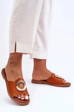 Discount Klapki Damskie Z Okrągłą Ozdobą Camel Donatell Damskie Klapki Damskie Klasyczne