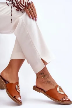 Discount Klapki Damskie Z Okrągłą Ozdobą Camel Donatell Damskie Klapki Damskie Klasyczne