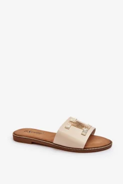 New Klapki Damskie Z Ozdobą Beżowe Ollavia Damskie Klapki Damskie Klasyczne