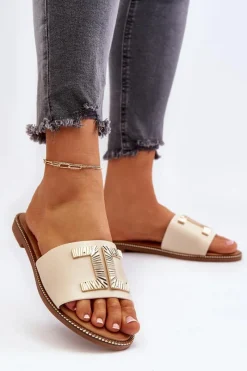 New Klapki Damskie Z Ozdobą Beżowe Ollavia Damskie Klapki Damskie Klasyczne