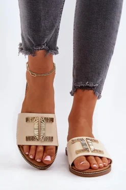 New Klapki Damskie Z Ozdobą Beżowe Ollavia Damskie Klapki Damskie Klasyczne