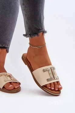 New Klapki Damskie Z Ozdobą Beżowe Ollavia Damskie Klapki Damskie Klasyczne