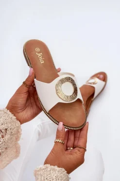 Klapki Damskie Klasyczne>Boto Klapki Damskie Z Ozdobą Białe Cilima