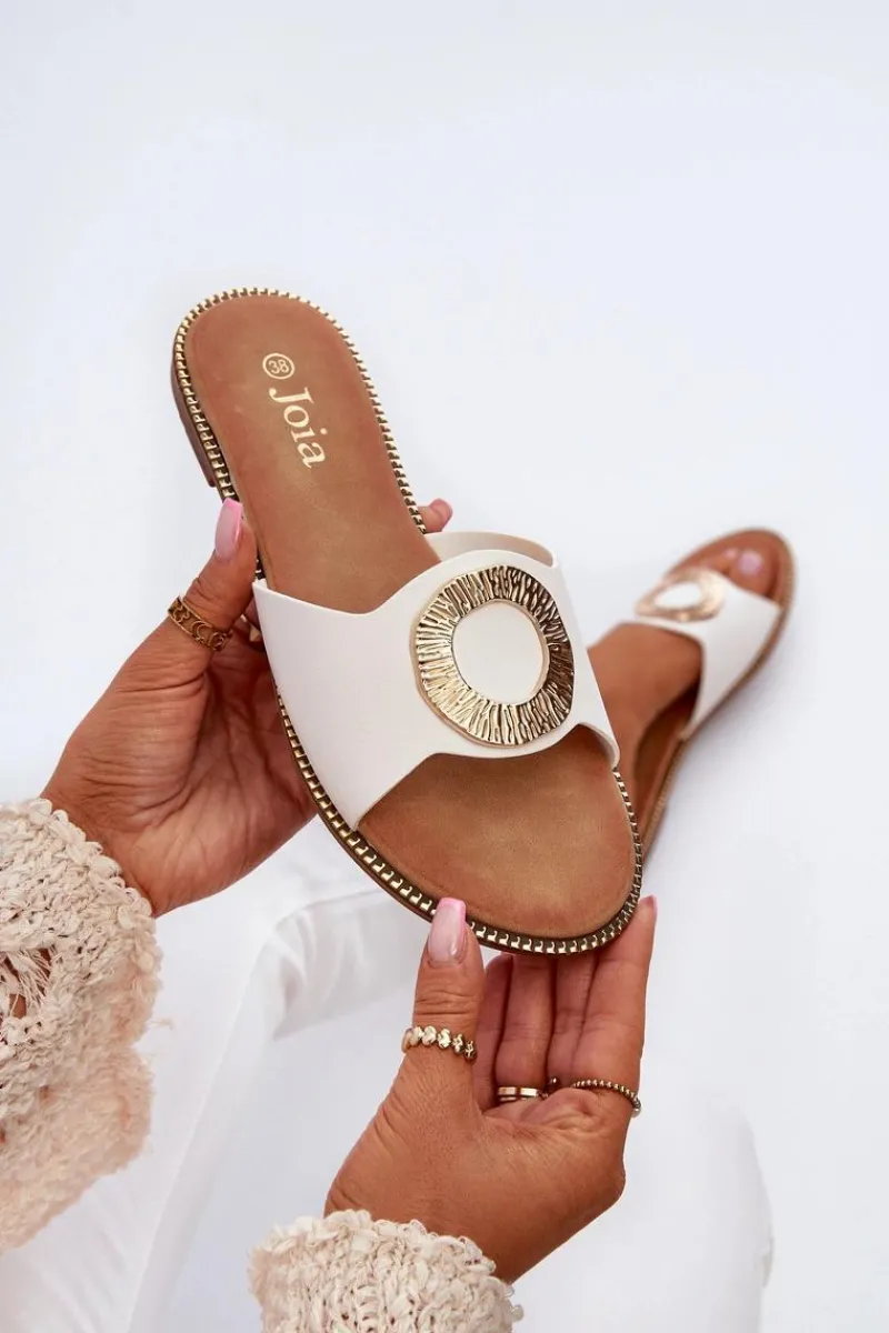 Klapki Damskie Klasyczne>Boto Klapki Damskie Z Ozdobą Białe Cilima