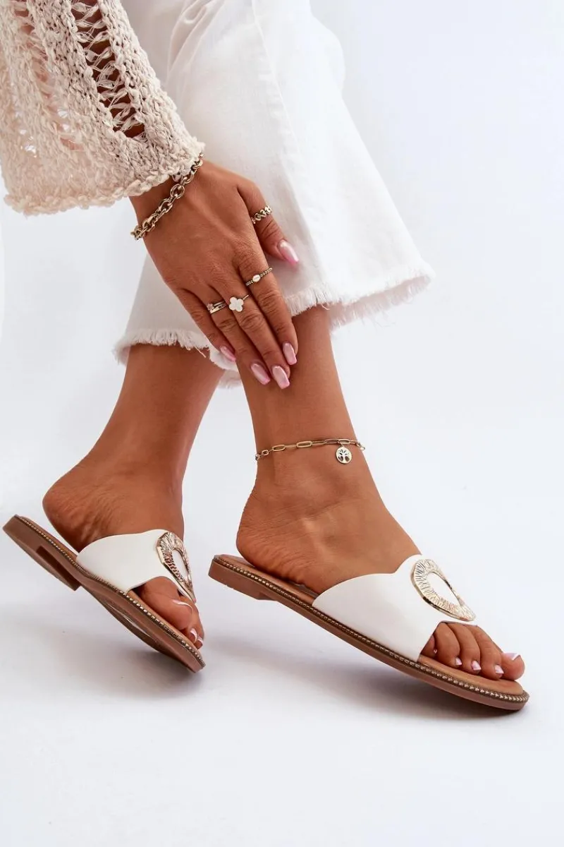 Klapki Damskie Klasyczne>Boto Klapki Damskie Z Ozdobą Białe Cilima