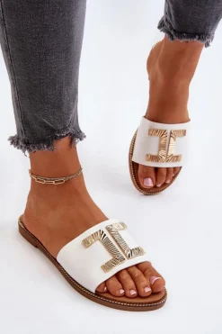 Discount Boto Klapki Damskie Z Ozdobą Białe Ollavia