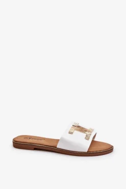 Discount Boto Klapki Damskie Z Ozdobą Białe Ollavia