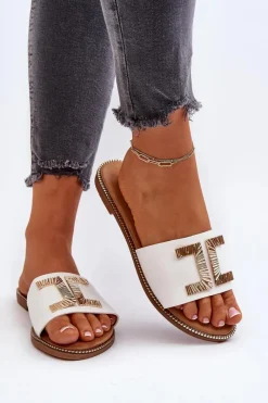 Discount Boto Klapki Damskie Z Ozdobą Białe Ollavia