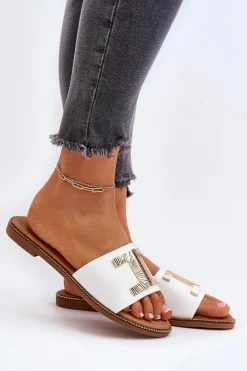 Discount Boto Klapki Damskie Z Ozdobą Białe Ollavia