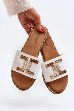 Discount Boto Klapki Damskie Z Ozdobą Białe Ollavia