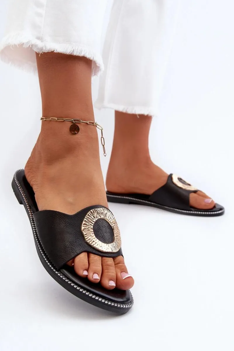 Klapki Damskie Klasyczne>Boto Klapki Damskie Z Ozdobą Czarne Cilima