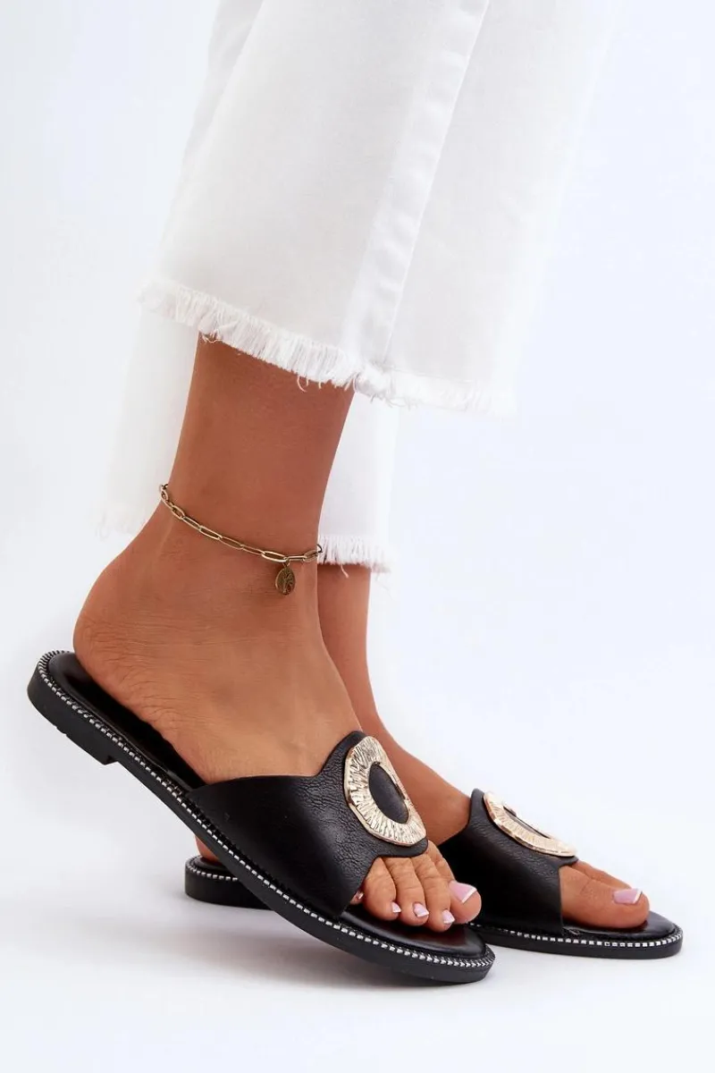 Klapki Damskie Klasyczne>Boto Klapki Damskie Z Ozdobą Czarne Cilima