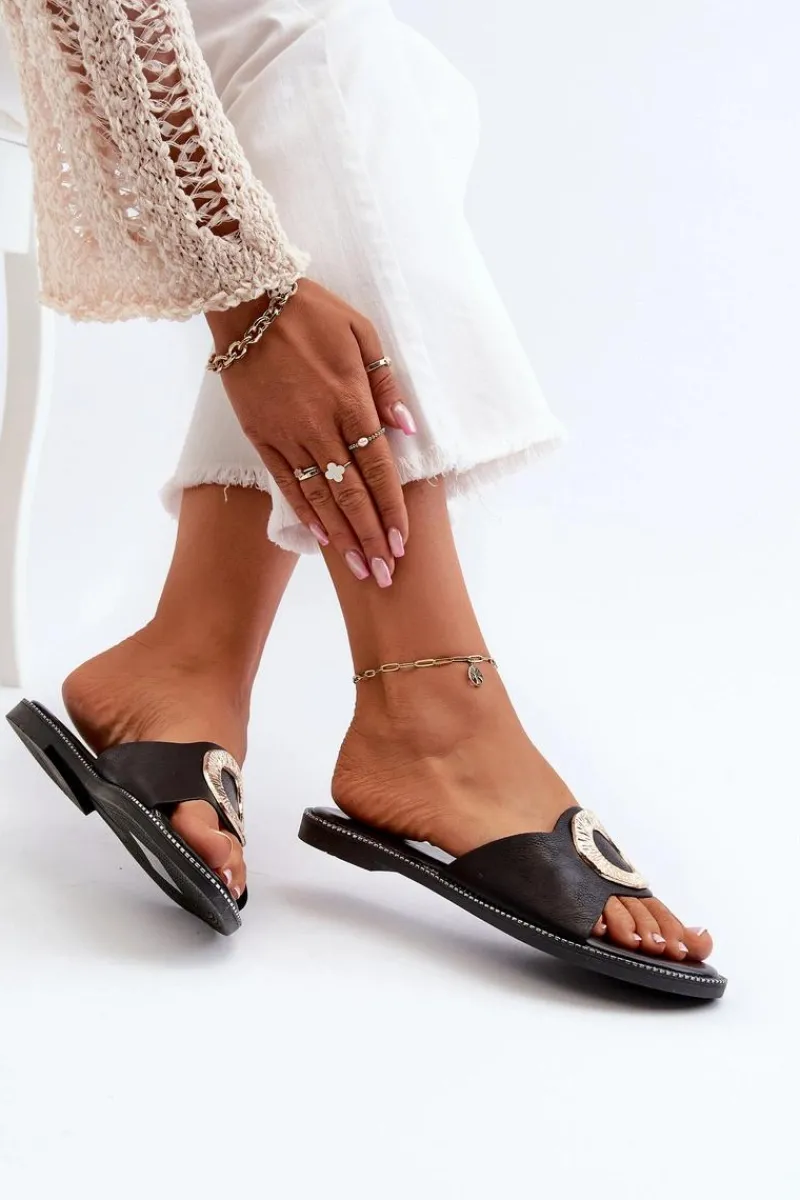 Klapki Damskie Klasyczne>Boto Klapki Damskie Z Ozdobą Czarne Cilima