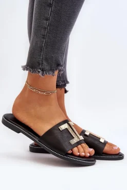 Klapki Damskie Klasyczne>Boto Klapki Damskie Z Ozdobą Czarne Ollavia