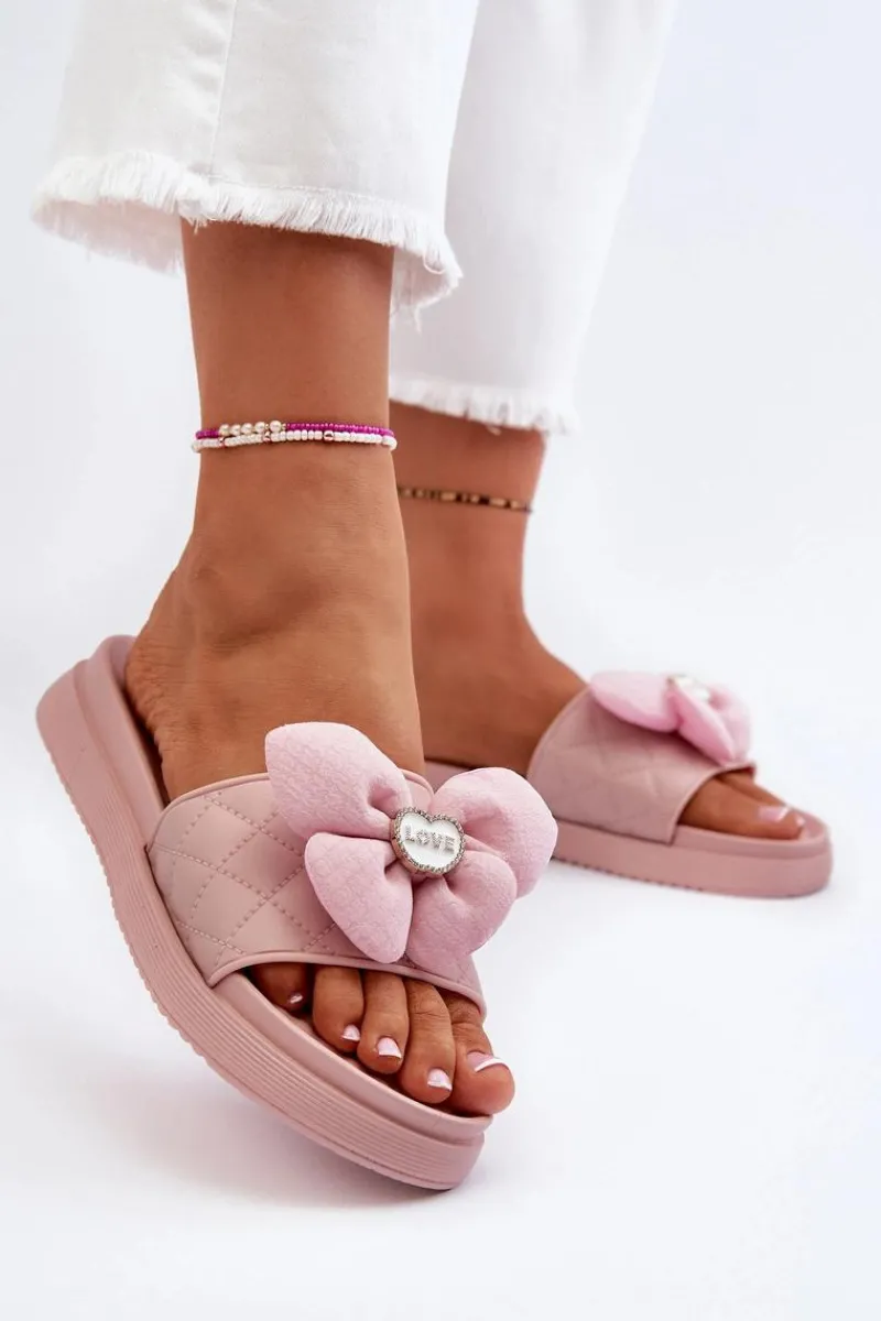 Klapki Na Platformie|Klapki Damskie Klasyczne>Boto Klapki Damskie Z Ozdobą Na Niskiej Platformie Różowe Cedrella