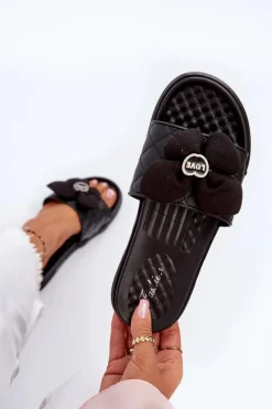 Klapki Damskie Klasyczne>Boto Klapki Damskie Z Ozdobą Na Niskiej Platformie Czarne Cedrella Czarny