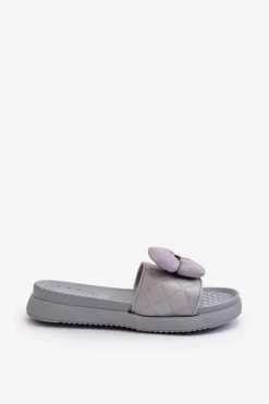 Clearance Boto Klapki Damskie Z Ozdobą Na Niskiej Platformie Szare Cedrella Szary