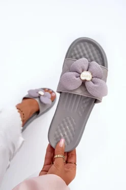 Clearance Boto Klapki Damskie Z Ozdobą Na Niskiej Platformie Szare Cedrella Szary