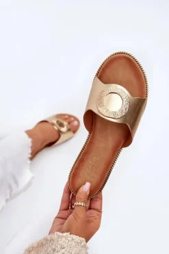 Discount Boto Klapki Damskie Z Ozdobą Złote Cilima