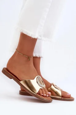 Discount Boto Klapki Damskie Z Ozdobą Złote Cilima