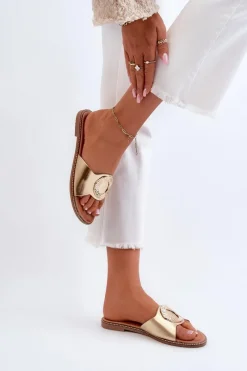 Discount Boto Klapki Damskie Z Ozdobą Złote Cilima