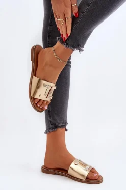 Sale Boto Klapki Damskie Z Ozdobą Złote Ollavia