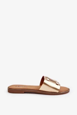 Sale Boto Klapki Damskie Z Ozdobą Złote Ollavia