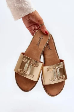 Sale Boto Klapki Damskie Z Ozdobą Złote Ollavia