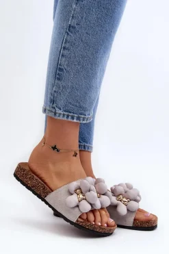 Best Boto Klapki Damskie Z Ozdobami Szare Bunlia Szary