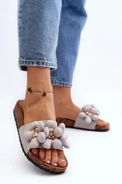 Best Boto Klapki Damskie Z Ozdobami Szare Bunlia Szary