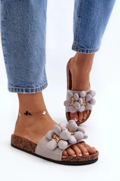 Best Boto Klapki Damskie Z Ozdobami Szare Bunlia Szary