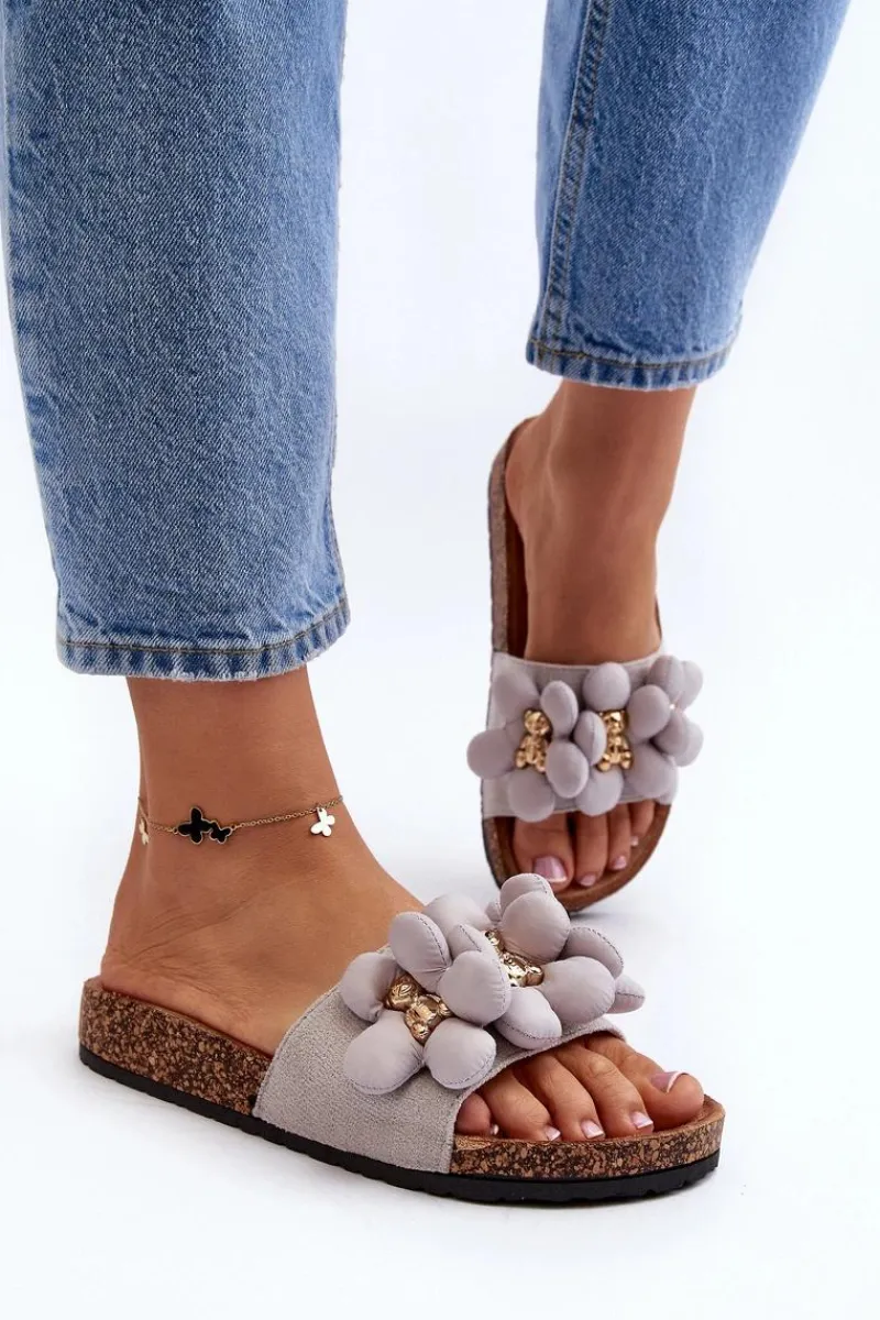 Best Boto Klapki Damskie Z Ozdobami Szare Bunlia Szary