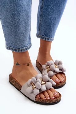 Best Boto Klapki Damskie Z Ozdobami Szare Bunlia Szary