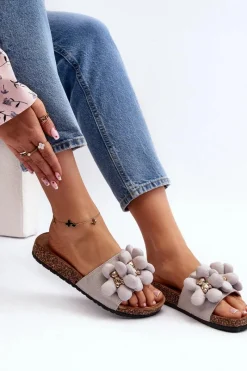 Best Boto Klapki Damskie Z Ozdobami Szare Bunlia Szary