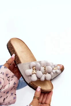 Best Boto Klapki Damskie Z Ozdobami Szare Bunlia Szary