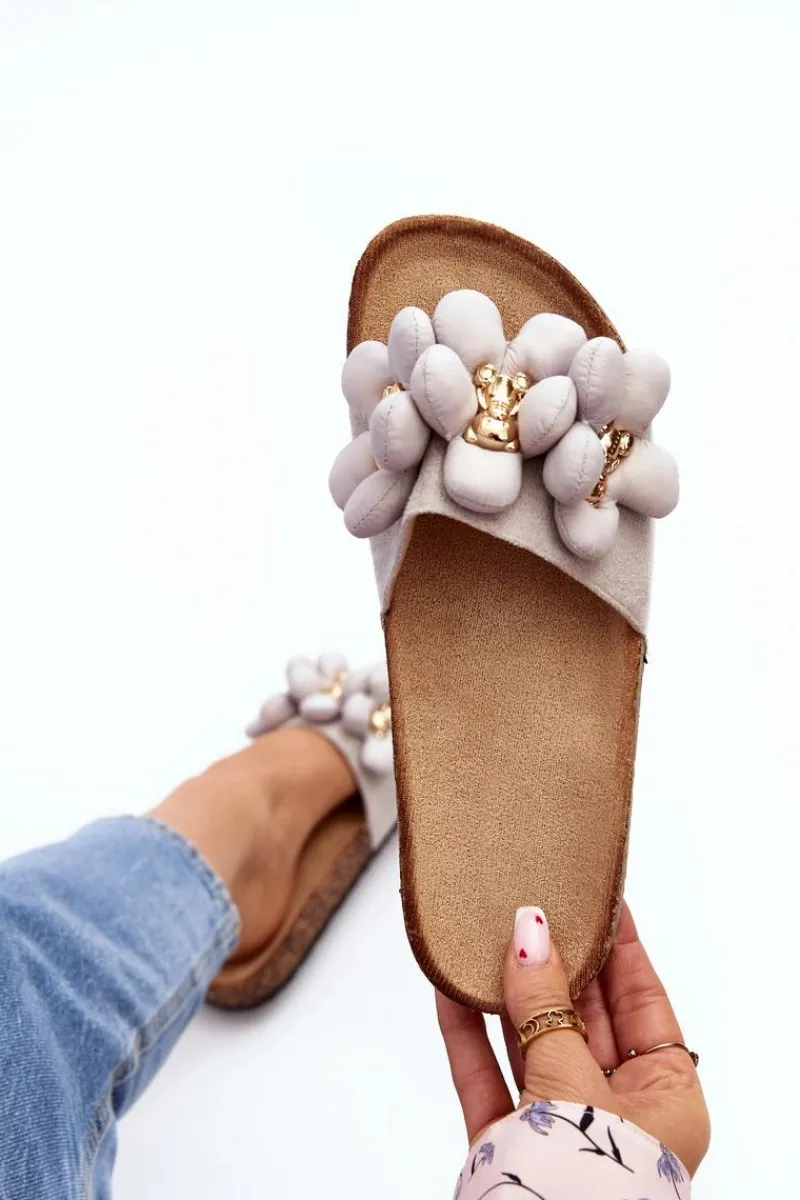 Best Boto Klapki Damskie Z Ozdobami Szare Bunlia Szary