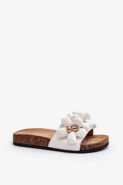 Klapki Damskie Klasyczne>Boto Klapki Damskie Z Ozdobami Białe Bunlia Biały
