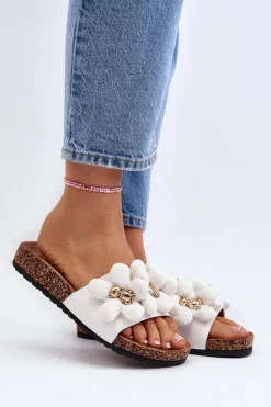 Klapki Damskie Klasyczne>Boto Klapki Damskie Z Ozdobami Białe Bunlia Biały