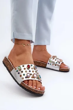 Sale Damskie buty S.Barski Klapki Damskie Z Ozdobami S.Barski MY122 Srebrne