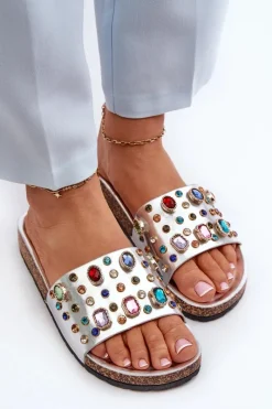 Sale Damskie buty S.Barski Klapki Damskie Z Ozdobami S.Barski MY122 Srebrne