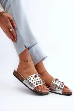 Sale Damskie buty S.Barski Klapki Damskie Z Ozdobami S.Barski MY122 Srebrne