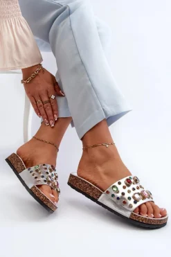 Sale Damskie buty S.Barski Klapki Damskie Z Ozdobami S.Barski MY122 Srebrne