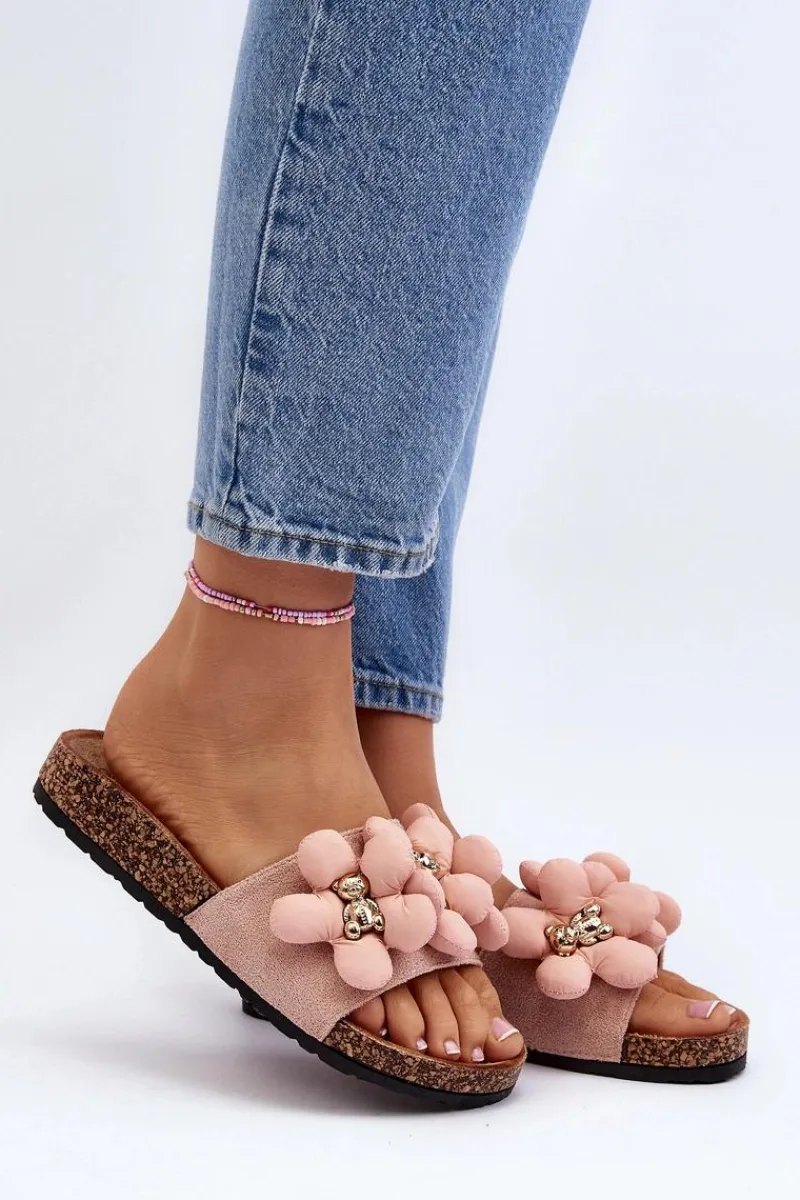 Outlet Boto Klapki Damskie Z Ozdobami Różowe Bunlia Różowy