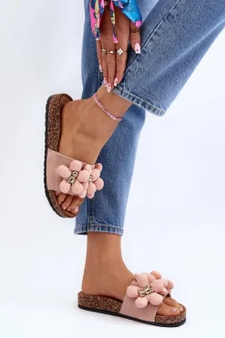 Outlet Boto Klapki Damskie Z Ozdobami Różowe Bunlia Różowy