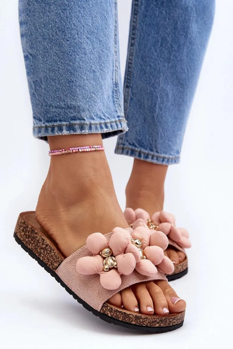 Outlet Boto Klapki Damskie Z Ozdobami Różowe Bunlia Różowy