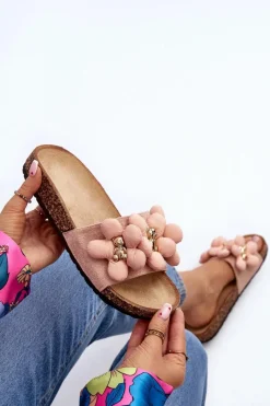 Outlet Boto Klapki Damskie Z Ozdobami Różowe Bunlia Różowy